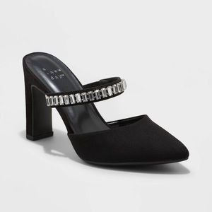 NWT Target A New Day Jaz Slip-On Mule Pumps 1.75” Block Heel Crystals Black Sz 7